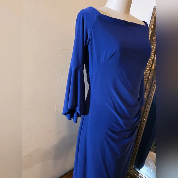 Ralph Lauren Royal Blue Ruched Sheath Dress with Dolman Sleeves. Sz 10 - Picture 3 of 6